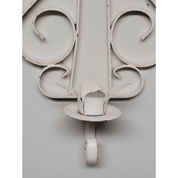 2 Vintage Wall Sconces Candle Holders, White Metal - Picture 4 of 5
